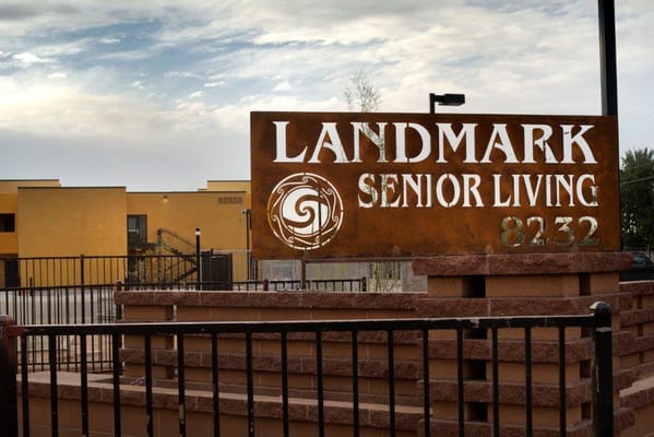 Sign of Landmark Senior Living facility.