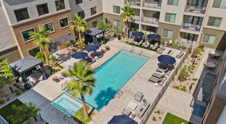 Aerial view of the outdoor pool area