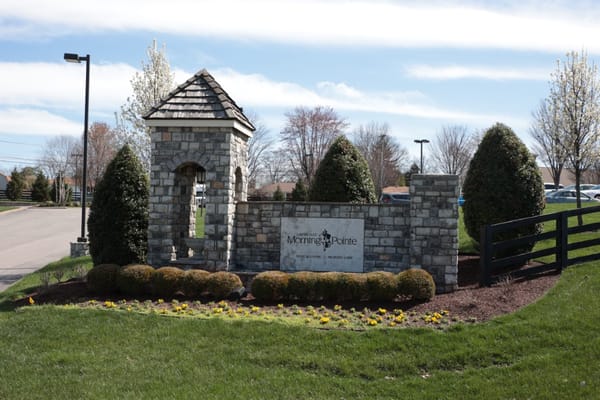 Exterior view of Morning Pointe entrance with landscaping