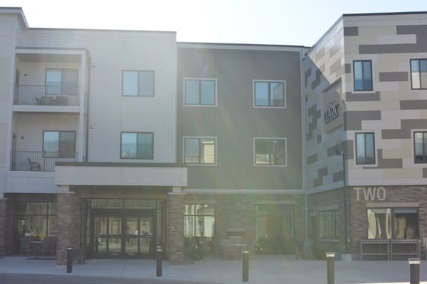 Exterior view of Clark Retirement building at Keller Lake