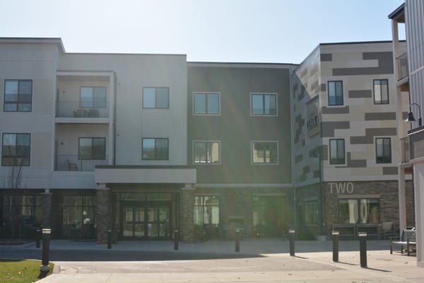 Exterior view of Clark Retirement facility at Keller Lake