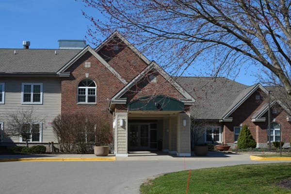 Entrance of Covenant Living facility with landscaping