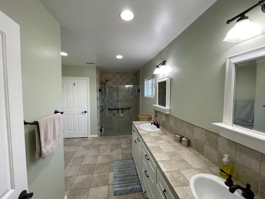 Bright, modern bathroom in a senior living facility