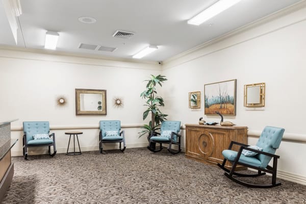 Calm interior common area with seating and decor