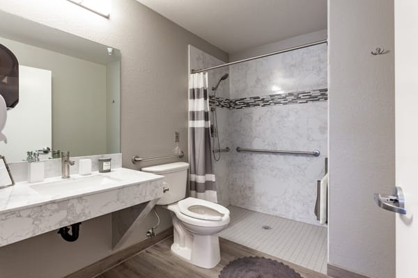 Accessible bathroom with shower and sink