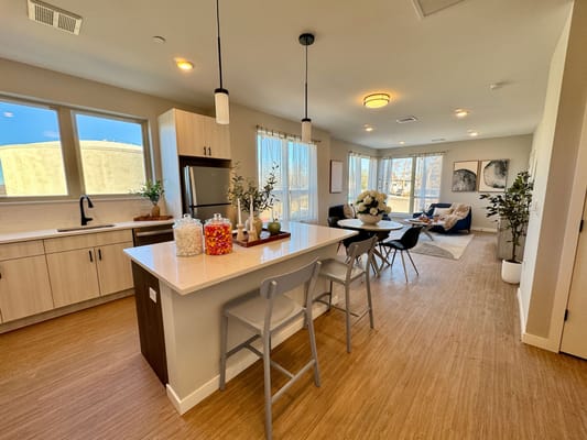 Interior view of a modern common area with seating