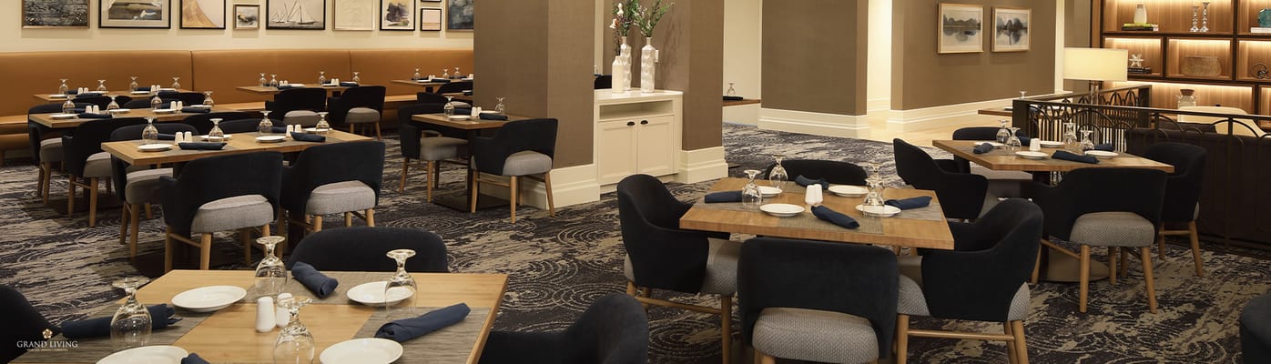 Dining area with tables set for a meal