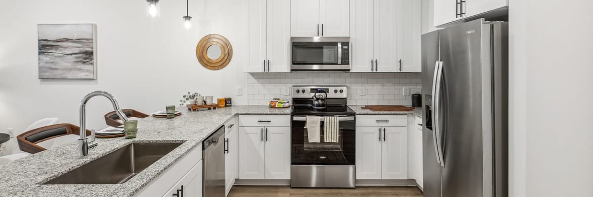 Modern interior kitchen with stainless steel appliances