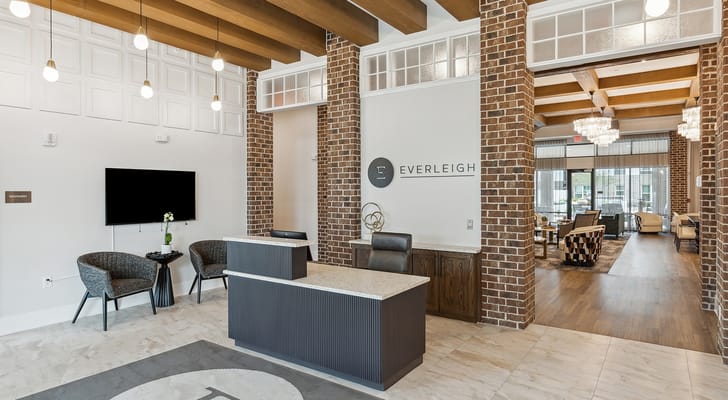 Lobby area with reception desk and seating
