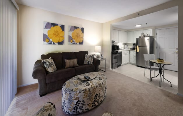 Cozy interior of a resident's living space with kitchen