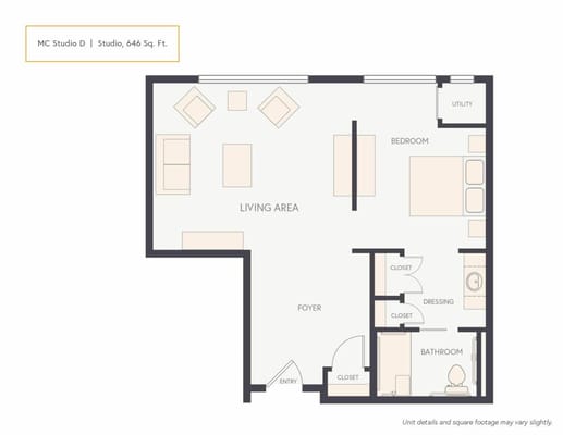 Architectural floor plan of a studio room