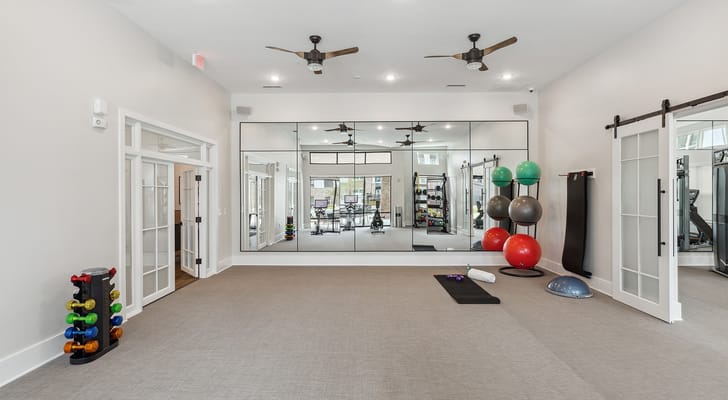 Well-equipped exercise room with fitness equipment