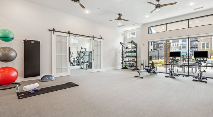 Interior of a fitness room with exercise equipment