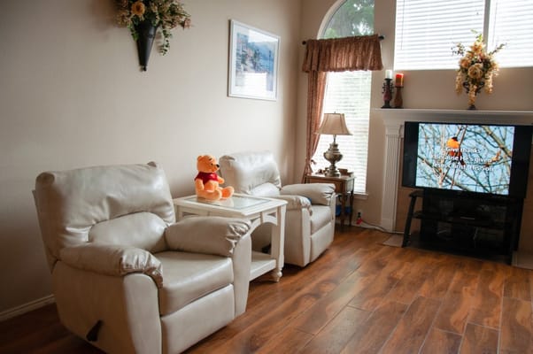 Cozy interior with chairs and TV in common area
