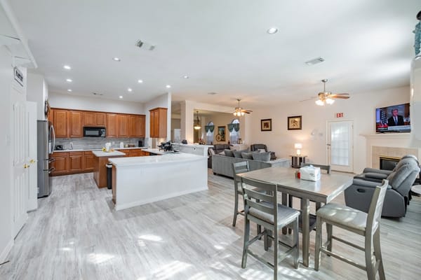Bright and open interior common area with furniture
