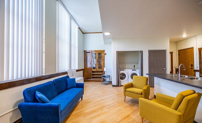 Bright interior common area with comfortable seating