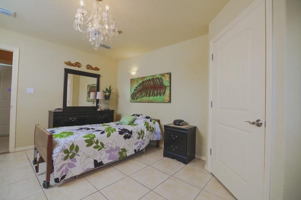 A furnished resident room in an assisted living facility