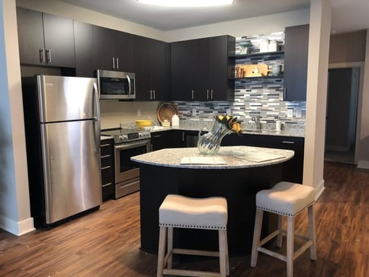Modern kitchen interior with stainless steel appliances