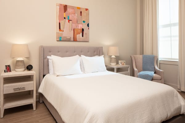 Cozy resident room with modern decor and artwork