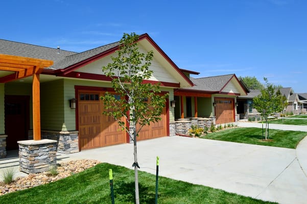 Exterior view of residential buildings in a senior living community