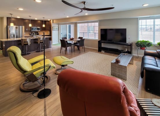 Cozy living area with seating and dining space.