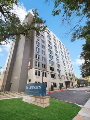 Exterior view of The Remington senior community building