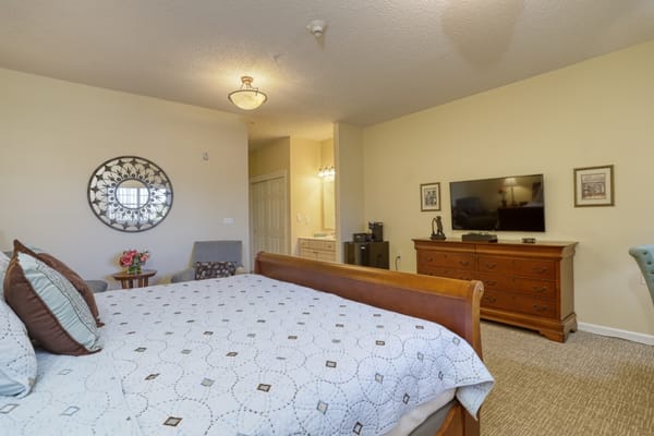Bedroom in a comfortable assisted living unit