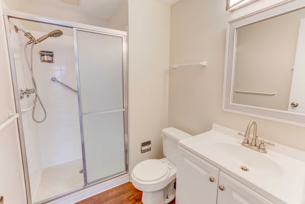 Modern bathroom with shower and sink