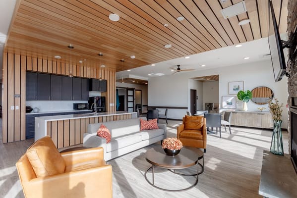 Bright, modern common area with seating