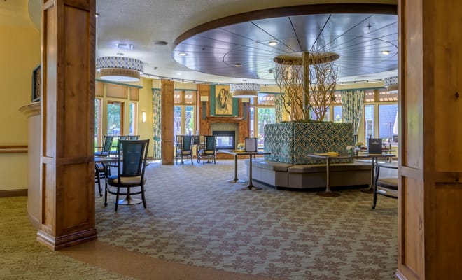 Interior view of a common area with seating and decor