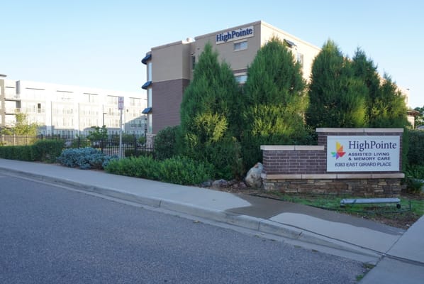 Sign for HighPointe Assisted Living & Memory Care at the facility entrance