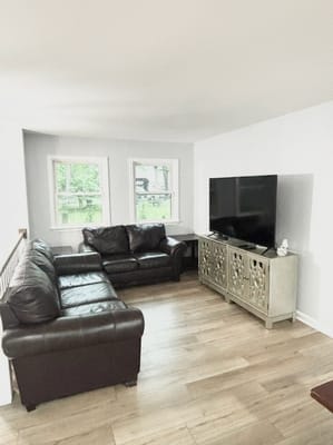 Cozy seating area in a bright common room