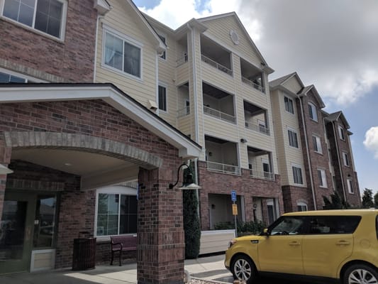 Exterior view of a senior living facility entrance