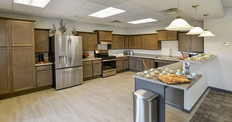 Modern kitchen space with pastries and drinks set up
