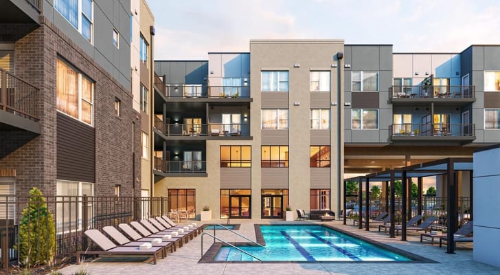 Outdoor pool and lounge area at Aspendale Centennial