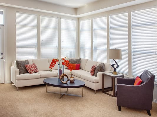 Bright interior lounge area with modern furniture