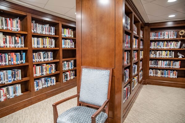 Interior view of a library with bookshelves