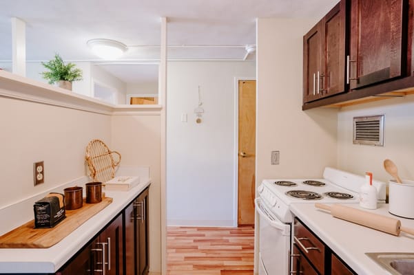 Warm and inviting kitchen area with wood accents