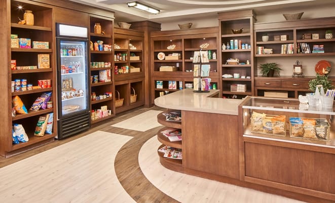 Interior view of a facility's convenience store with snacks