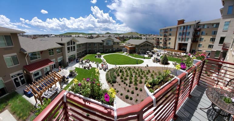 Aerial view of the facility's outdoor space and buildings