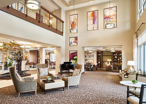 Bright and inviting common area with seating