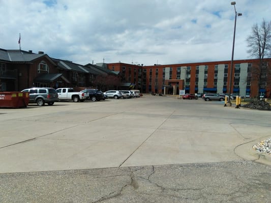 Exterior view of the facility with parking area