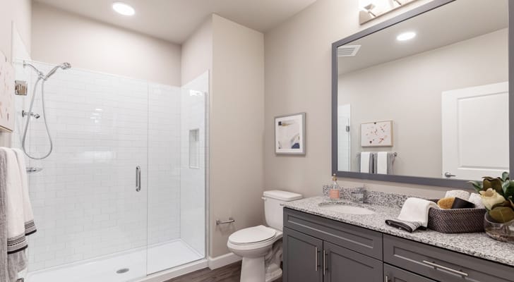 Modern bathroom interior with shower and sink