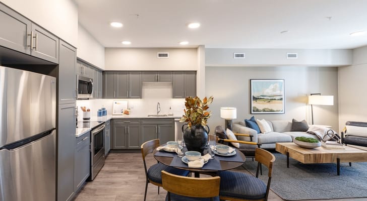 Stylish interior of a resident apartment with a dining area