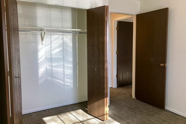 Interior view of a resident room with closet