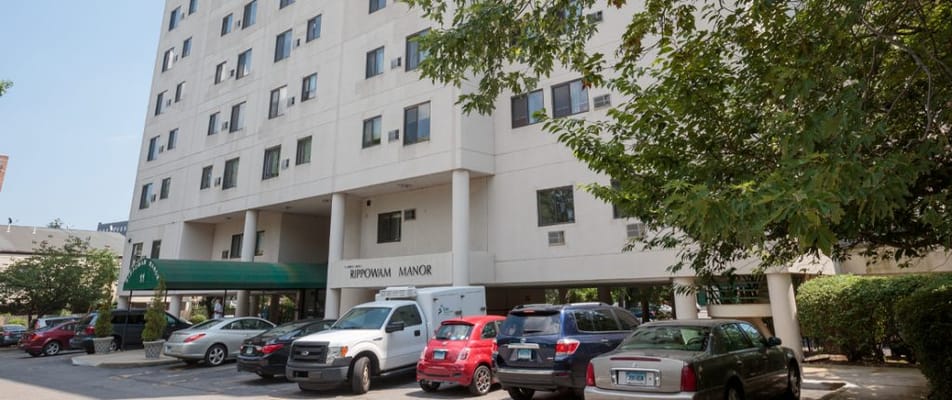 Parking lot and entrance of Rippowam Manor