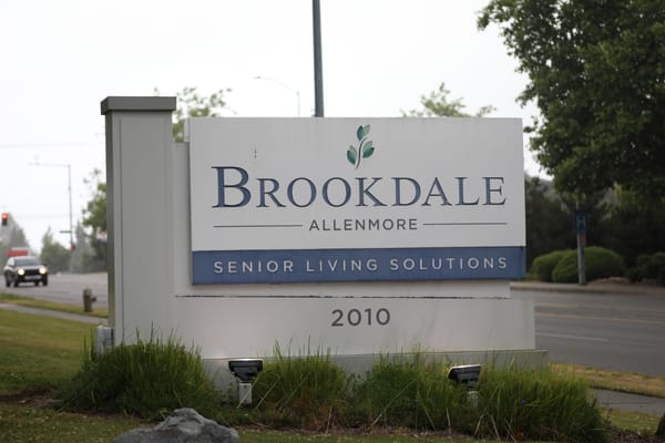 Sign for Brookdale Allenmore, a senior living facility
