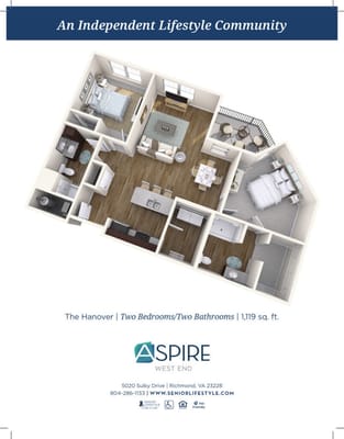 Architectural floor plan of a two-bedroom unit