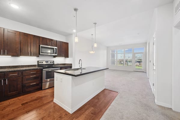 Bright interior of a modern kitchen and living area
