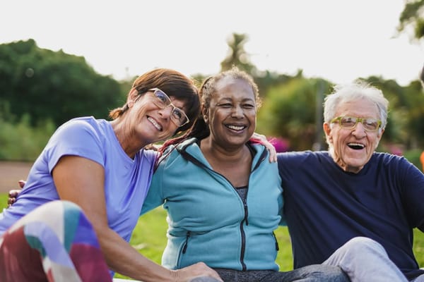 Three seniors enjoying time together outdoors